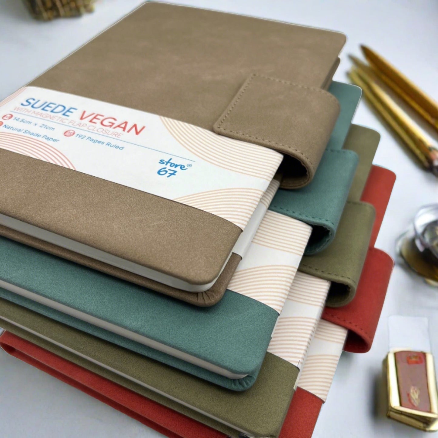 Vegan Suede Olive Green with Magnetic Flap Notebook